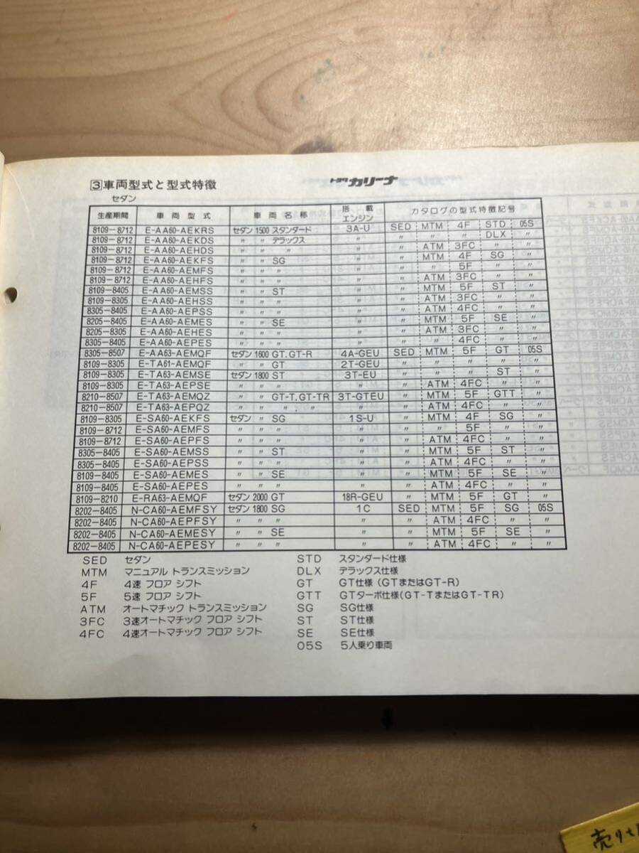 TOYOTAカリーナ　車検・外装パーツカタログ　1988/6発行_画像4