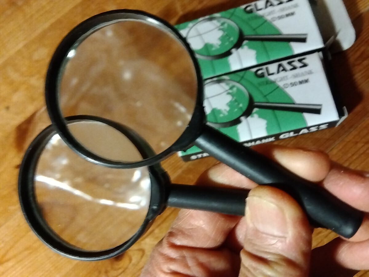  Showa Retro . insect glasses / hand magnifying glass / magnifying glass,2 piece, new goods unused long-term storage beautiful goods, glass lens ( distortion none ),18 piece till transfer possible, postage 140 jpy ~# morning ...#