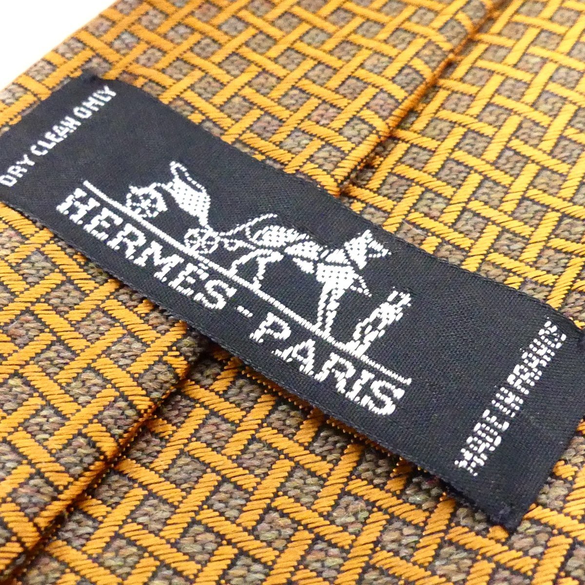 HERMES PARIS エルメス 60%ウール 40%シルク 格子柄 オレンジ系 ネクタイ 服飾小物 美品 /2403C_画像8