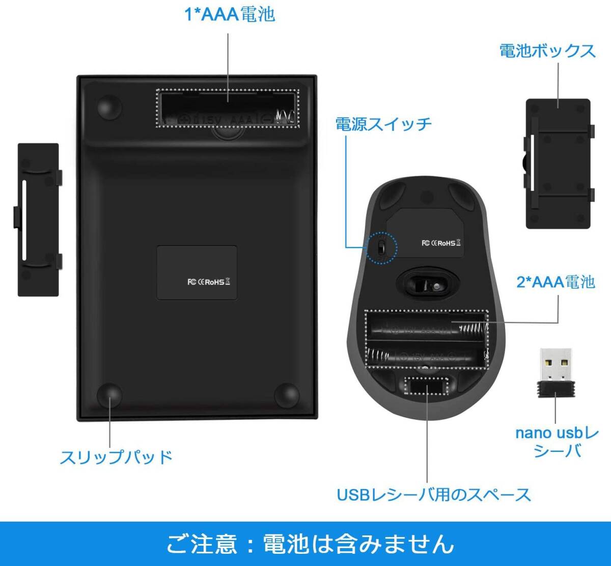 Rytaki ワイヤレステンキーとマウスセット、USB受信機能付き 2.4G Mini USB 数字キーボードとマウスセットはラップトップ、