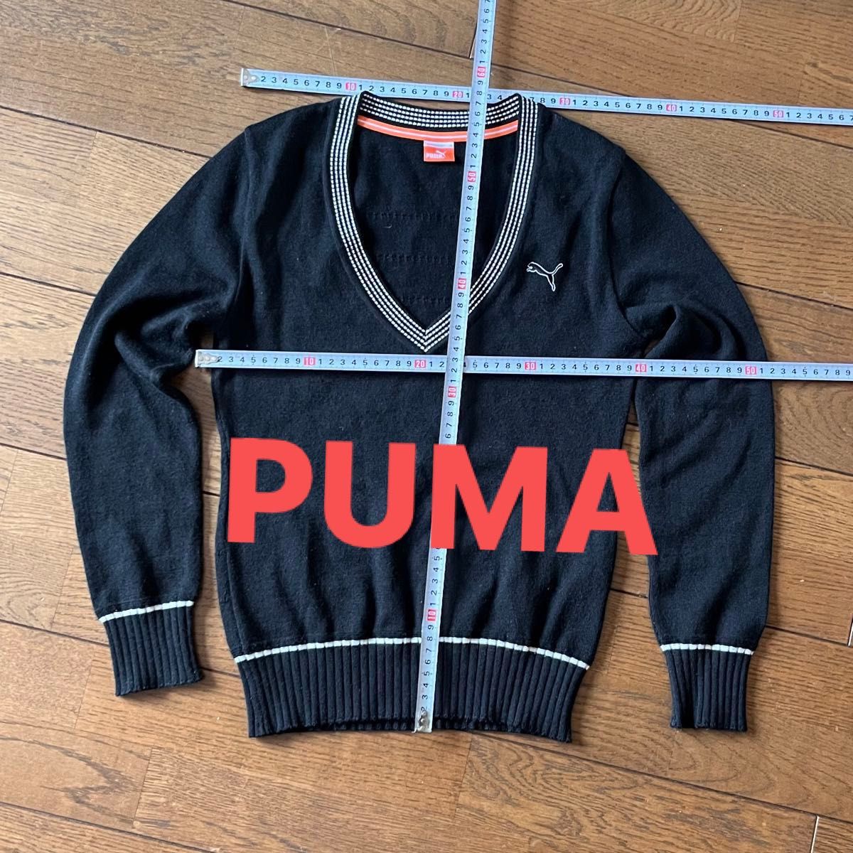 PUMA 黒　スポーツ　セーター　ニット　Vネック　レディースS