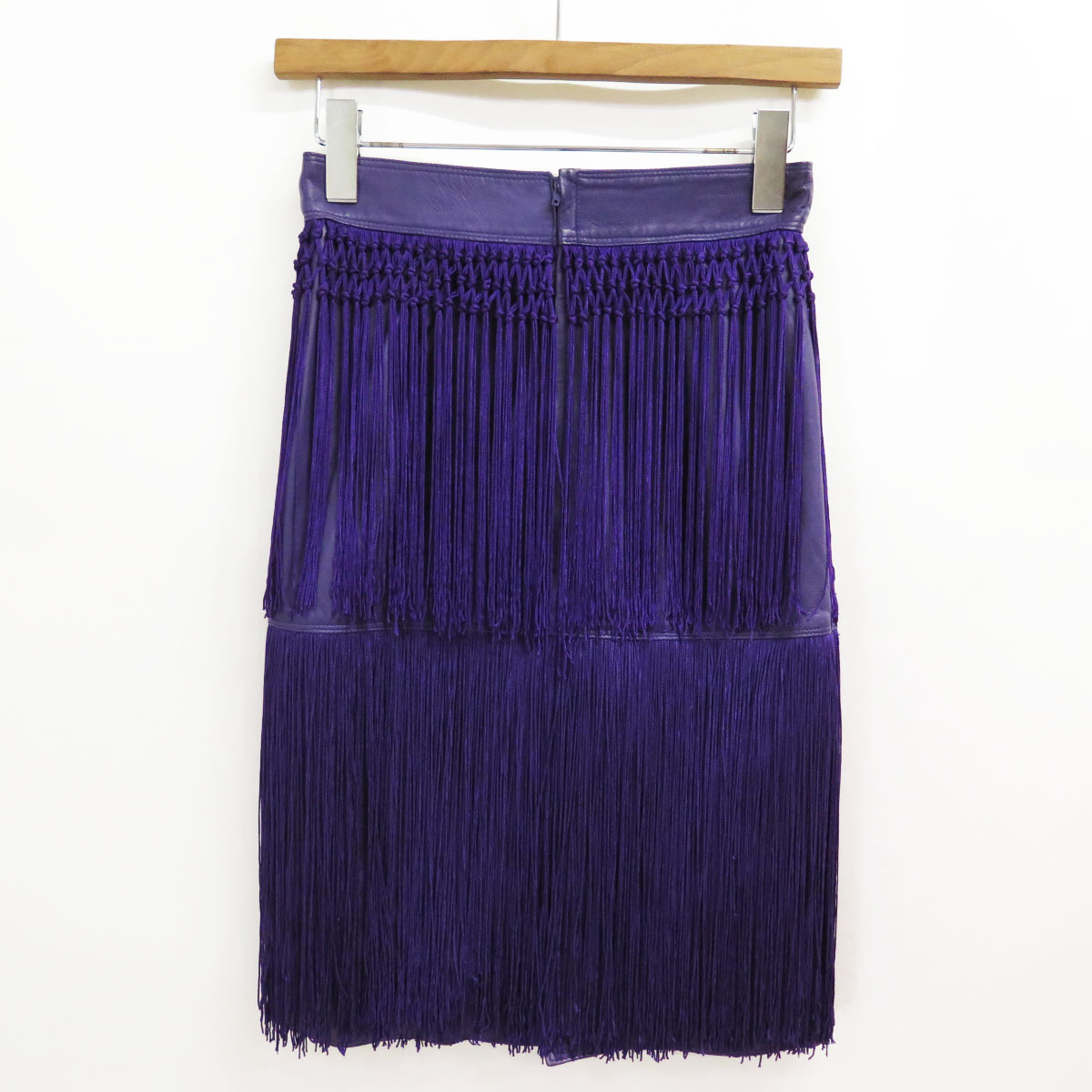 80s 90s GIANNI VERSACE FRINGE PURPLE LEATHER SKIRT VINTAGE ジャンニヴェルサーチ フリンジ パープル レザー スカート ビンテージ_画像4