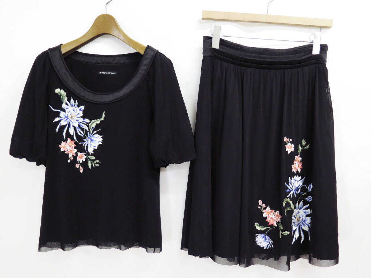 VIVIENNE TAM FLOWER EMBROIDERY MESH 2PIECE TOP SKIRT ヴィヴィアンタム フラワー メッシュ パワーネット セットアップ 花柄 刺繍の画像1