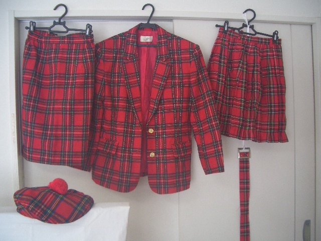 * tartan check 4 point ① hat The Scotch House (Sizu58) Britain . buy ② jacket (9 number )③ flair (60cm) ④ tight (9 number ) *②~④ made in Japan 