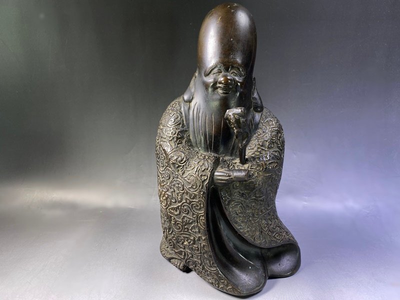 驚きの値段で R47 古銅製 縁起物 銅器 古銅 古玩 2.9kg/時代物 唐草文様 寿老人像 その他