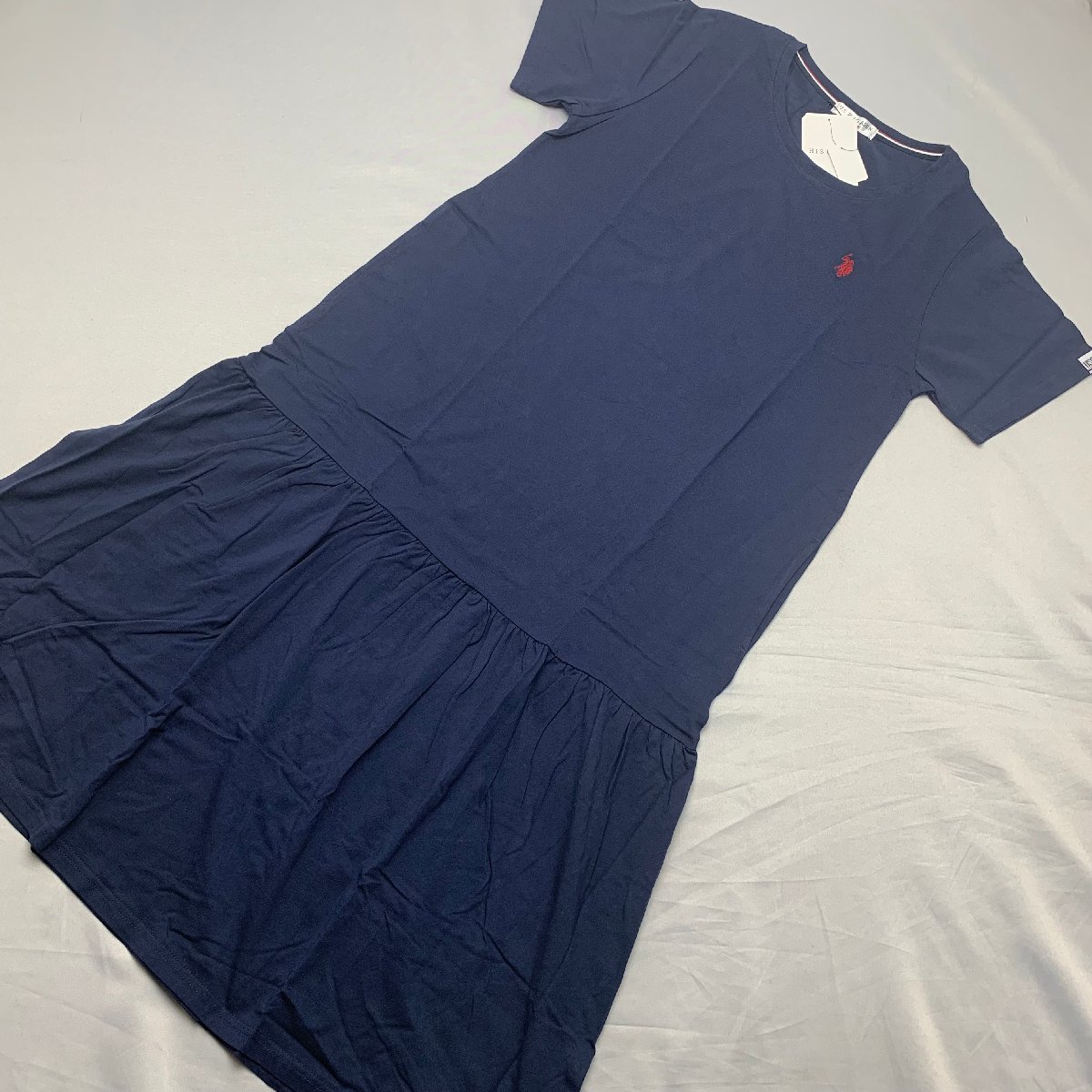 [ free shipping ][ new goods ]US.POLO.ASSN lady's short sleeves One-piece ( long height cotton 100%) 3L navy *12207