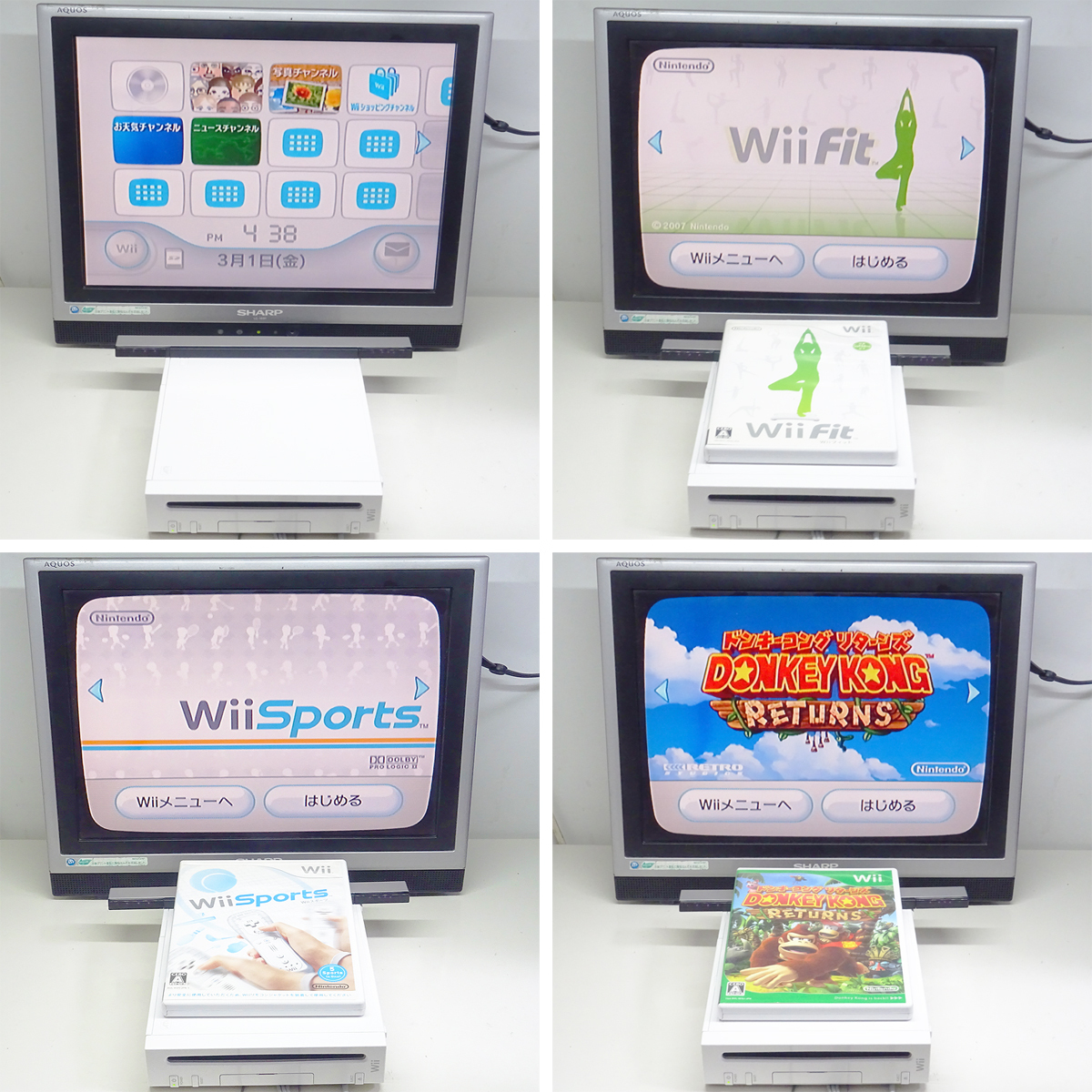 ( 動作確認済 ) Wii 本体一式セット +ソフト3本 + Wii Fit ドンキーコングリターンズ等 現状品 ジャンク扱い 任天堂 配送は宅急便120サイズ_画像2