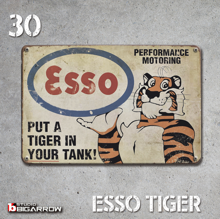 30 ブリキ看板 20×30㎝ ESSO TIGER エッソ ガレージ メタルプレート アメリカンインテリア 世田谷ベース_画像3