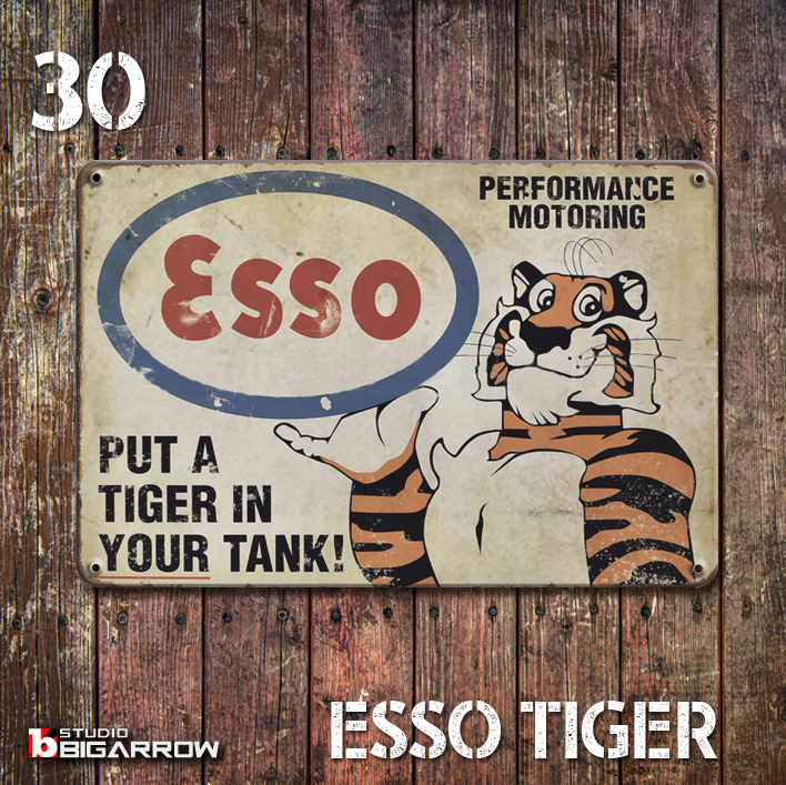 30 ブリキ看板 20×30㎝ ESSO TIGER エッソ ガレージ メタルプレート アメリカンインテリア 世田谷ベース_画像1