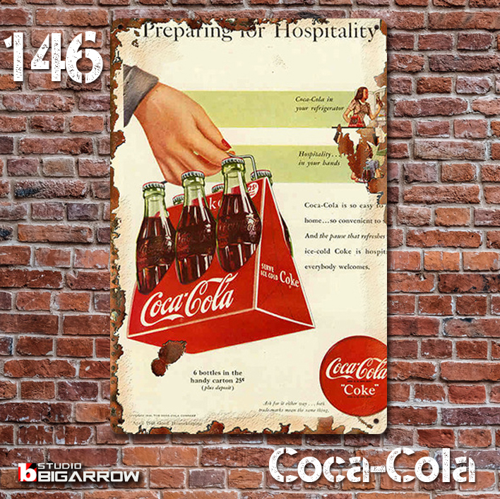 146 ブリキ看板 20×30㎝ Coca-Cola コカ・コーラ ガレージ メタルプレート アメリカンインテリア 世田谷ベースの画像1