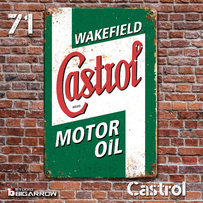 71 ブリキ看板 20×30㎝ CASTROL MOTOR OIL カストロール ガレージ スチール アンティーク アメリカンインテリア 世田谷ベースの画像2