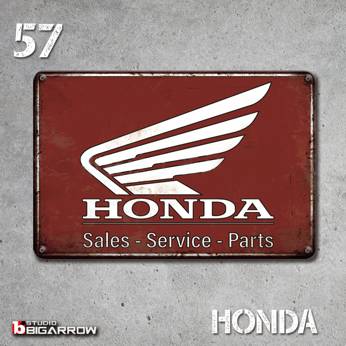 57 ブリキ看板 20×30㎝ HONDA ホンダ ガレージ スチール アンティーク アメリカンインテリア 世田谷ベースの画像3
