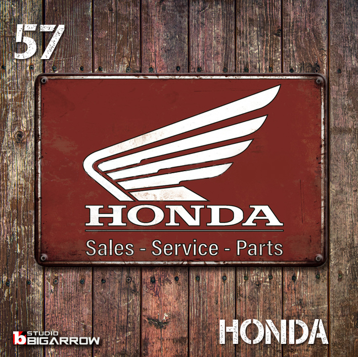 57 ブリキ看板 20×30㎝ HONDA ホンダ ガレージ スチール アンティーク アメリカンインテリア 世田谷ベースの画像1