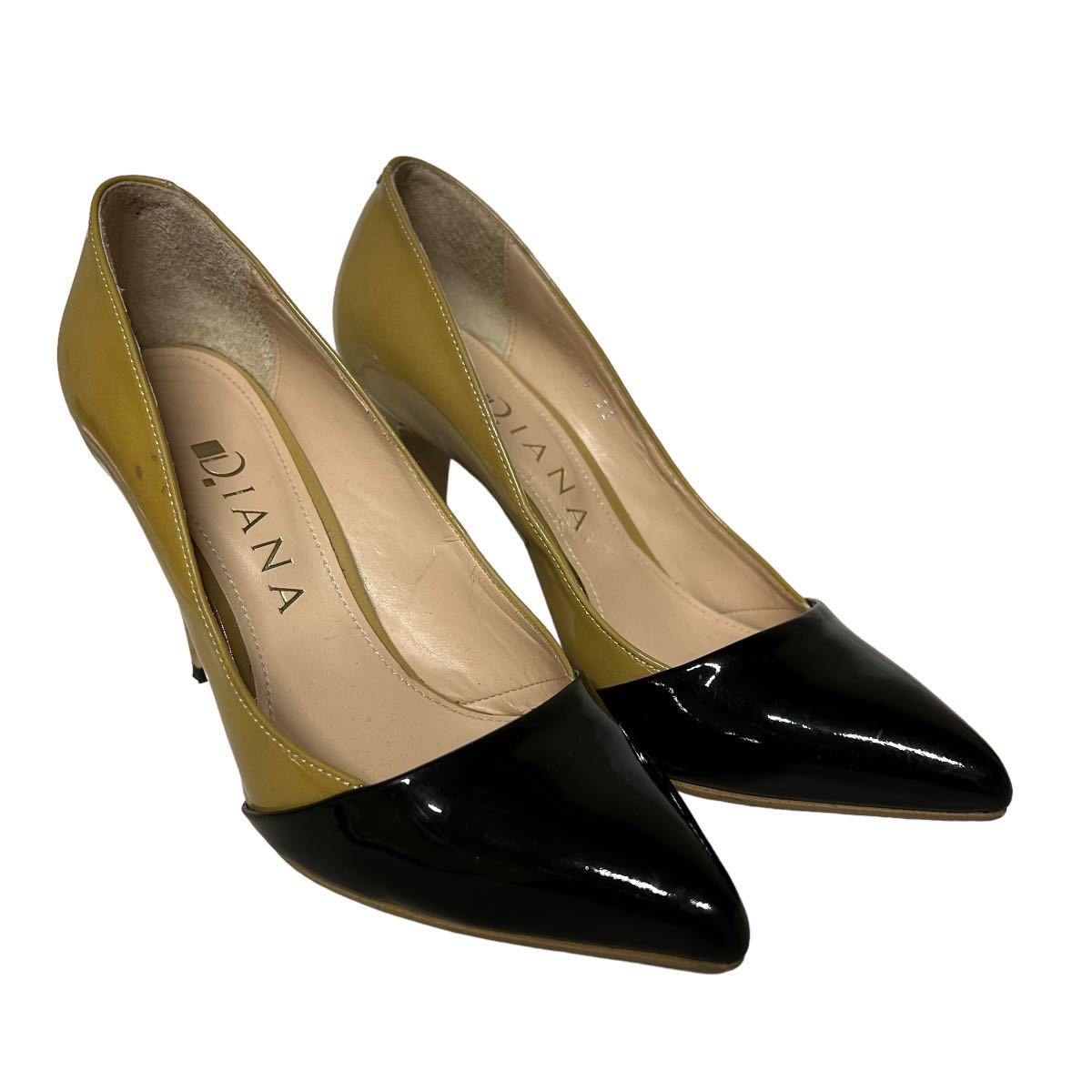 BA672 DIANA Diana lady's pumps 22cm beige black enamel made in Japan 