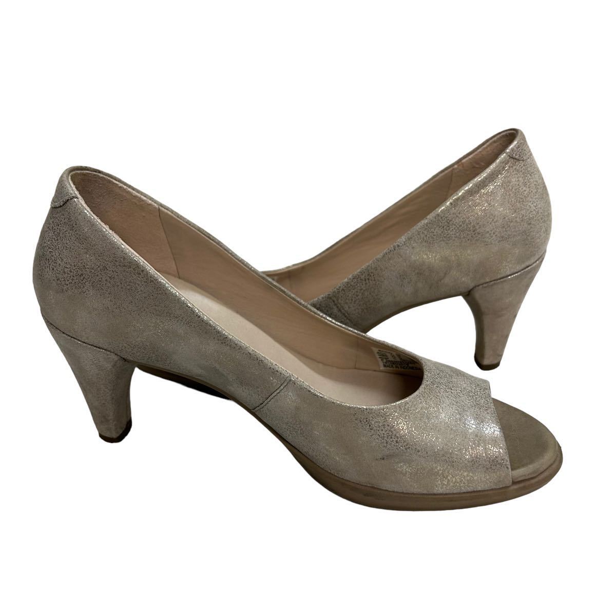 BC995 ECCO eko - lady's open tu pumps 35 approximately 22.5cm light gold suede style 