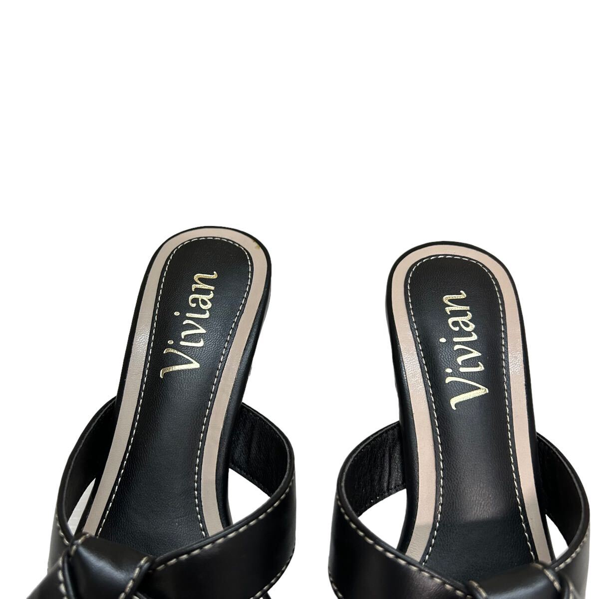 A350B unused VIVIAN Vivienne lady's square tu sandals mules S approximately 22.5cm black fake leather beautiful goods box attaching 