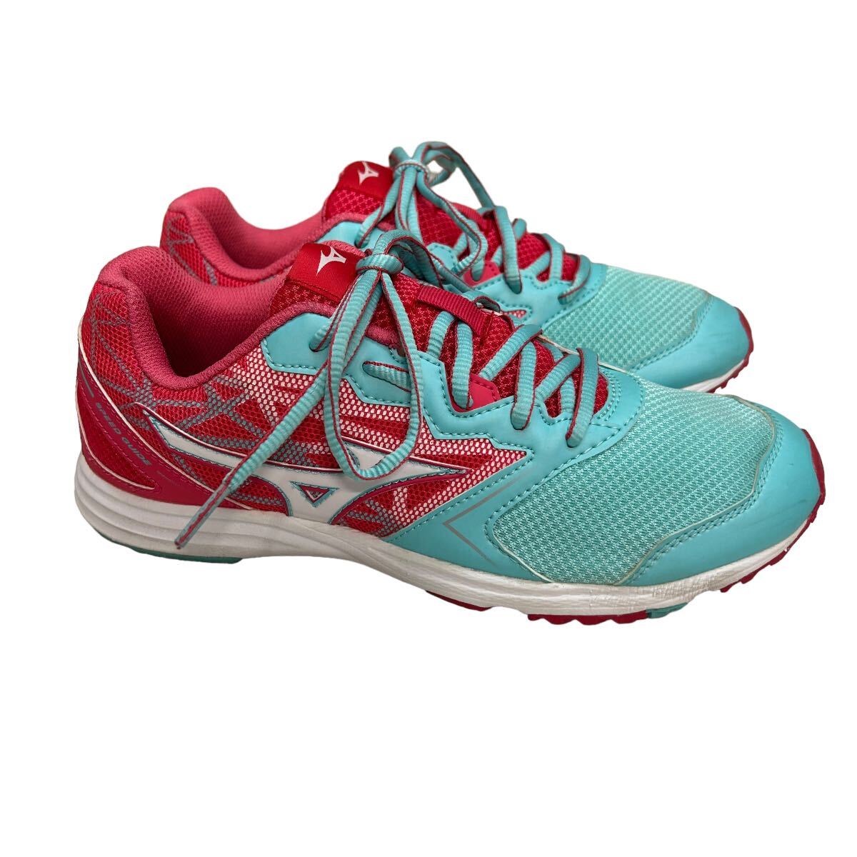 A447 MIZUNO ミズノ メンズ スニーカー US6 24cm レッド 水色 メッシュ 良好の画像3