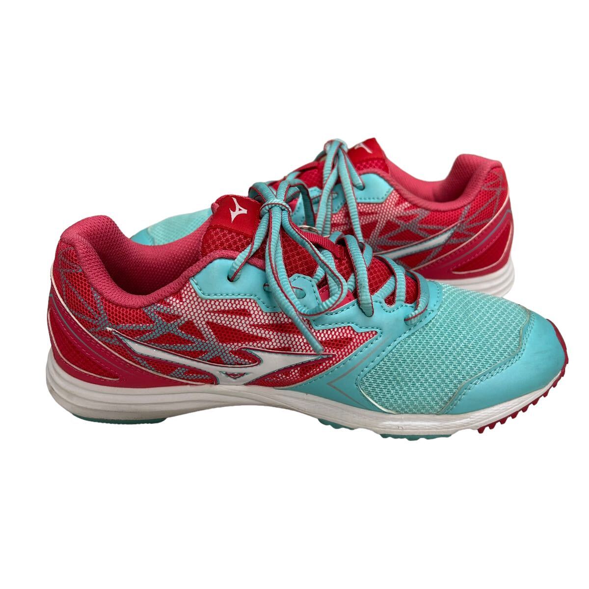 A447 MIZUNO ミズノ メンズ スニーカー US6 24cm レッド 水色 メッシュ 良好の画像5