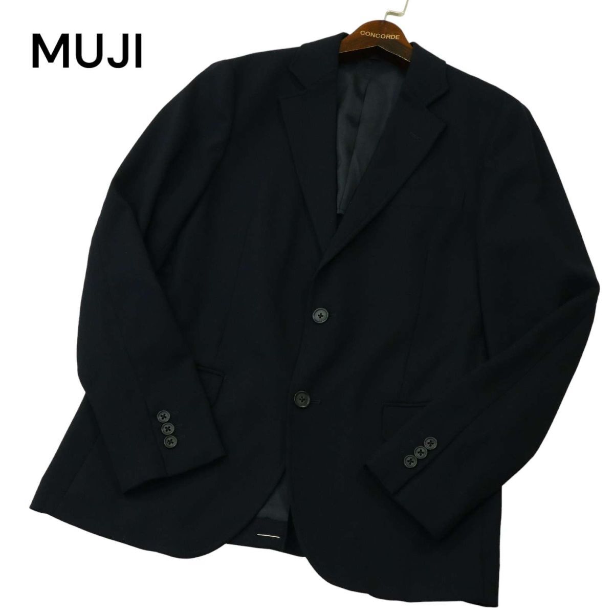 美品★ MUJI 無印良品 通年 背抜き 2B アンコン テーラード ジャケット Sz.M　メンズ ネイビー　A4T02004_2#O_画像1