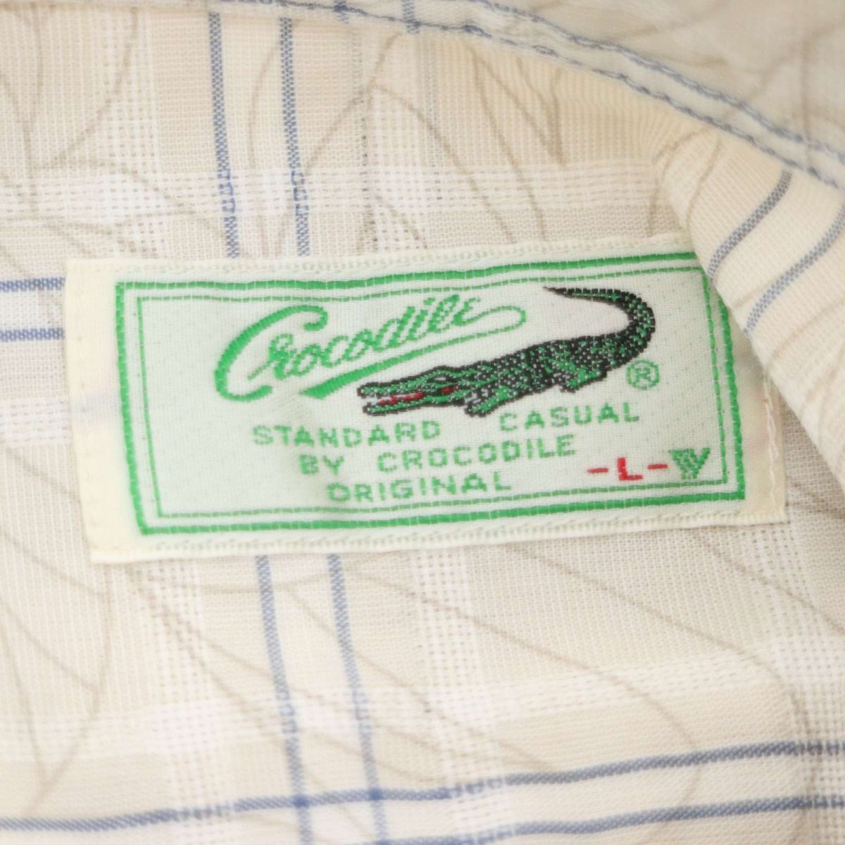 Crocodile クロコダイル 通年 ワニ ロゴ刺繍★ 長袖 リーフ&チェック シャツ Sz.L　メンズ　A4T01989_2#C_画像6