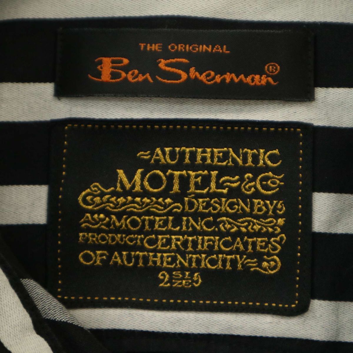 Ben Sherman × MOTEL ベンシャーマン × モーテル 裾デザイン★ 春夏 7分袖 ストライプ シャツ Sz.2　メンズ 日本製　A4T02078_2#A_画像5