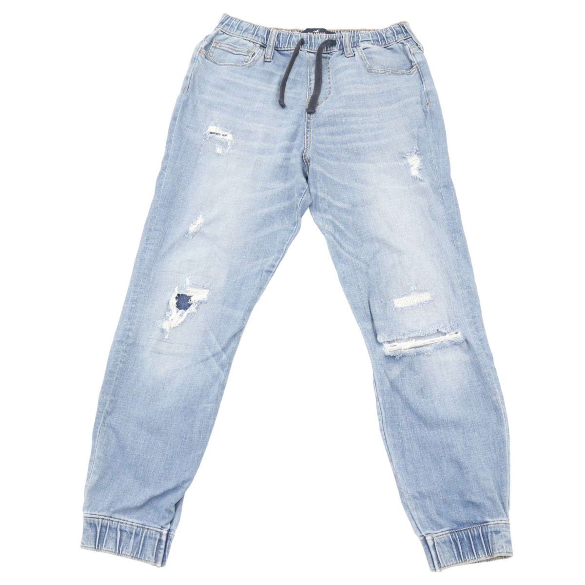 HOLLISTER ホリスター 通年 クラッシュ&リペア加工★ イージー ストレッチ ジョガー デニム パンツ ジーンズ Sz.XS　メンズ　A4B01085_2#R_画像2