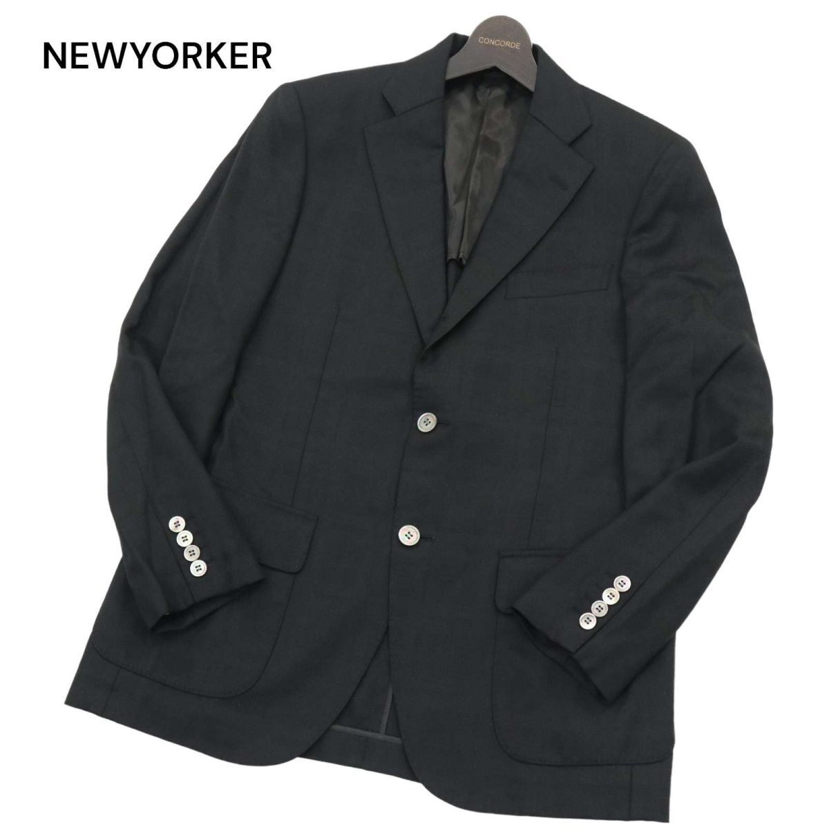 NEWYORKER ニューヨーカー 通年 背抜き シルク混 シャドー チェック テーラード ジャケット ブレザー Sz.M メンズ 黒 日本製　A4T02128_3#O_画像1