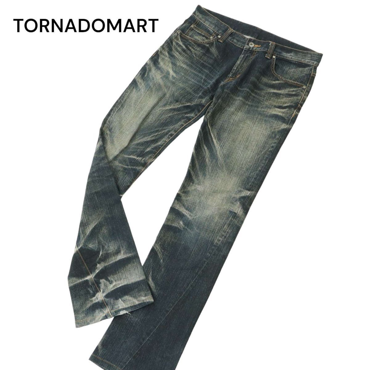 TORNADOMART トルネードマート 通年 USED加工★ ストレッチ ブーツカット デニム パンツ ジーンズ Sz.L　メンズ 日本製　A4B01243_3#R_画像1