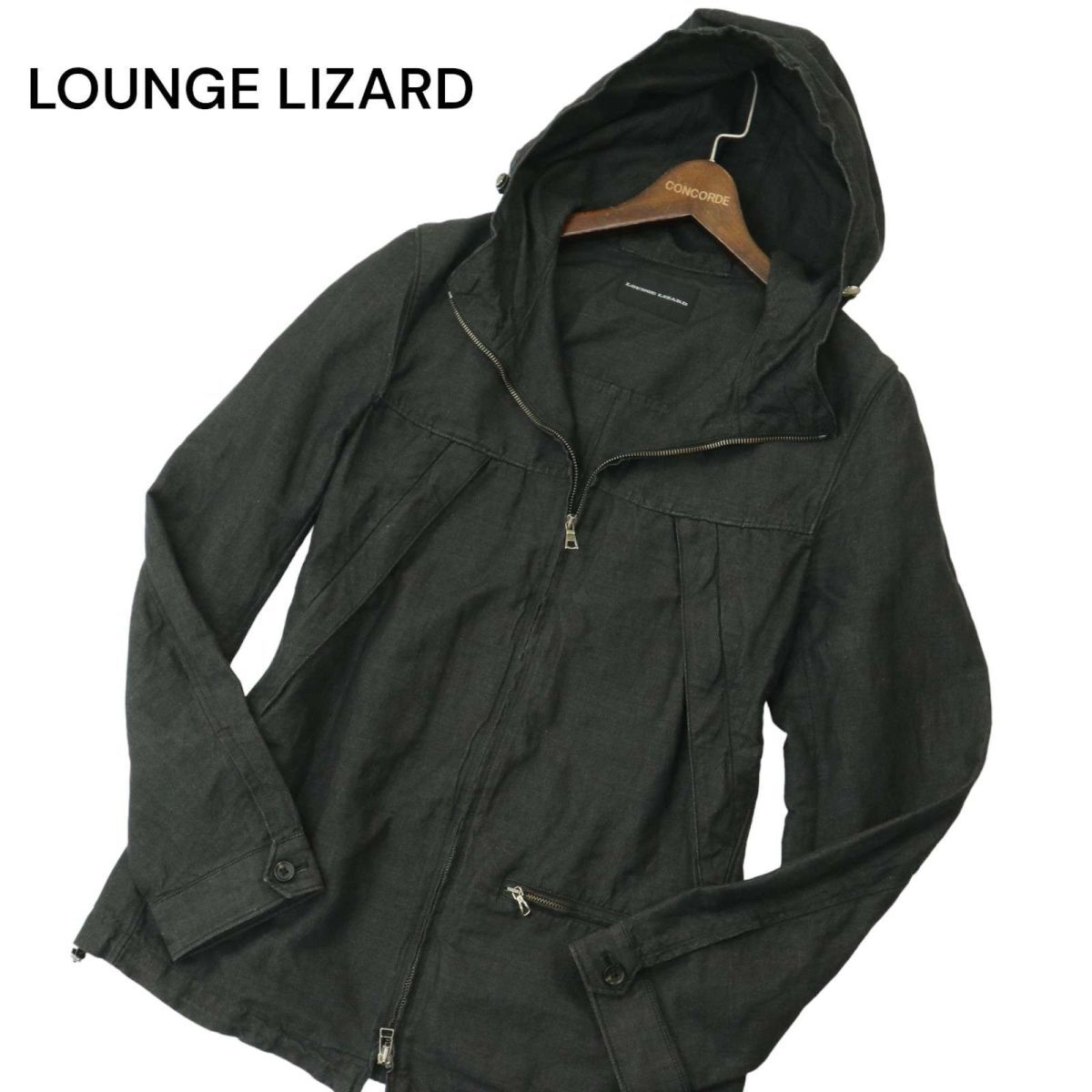 LOUNGE LIZARD ラウンジリザード 春夏 麻 リネン★ シャンブレー デニム パーカー ジャケット ブルゾン Sz.3 メンズ 日本製　A4T02384_3#M_画像1