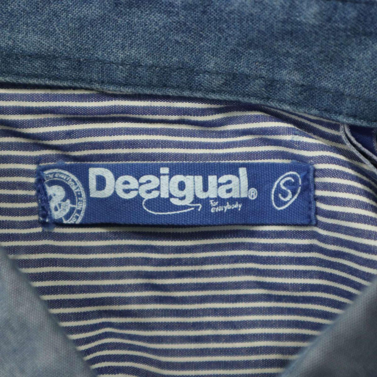 Desigual デシグアル 通年 刺繍★ SLIM クレイジー切替 長袖 ストライプ シャンブレー デニム シャツ Sz.S　メンズ　A4T02477_3#C_画像6