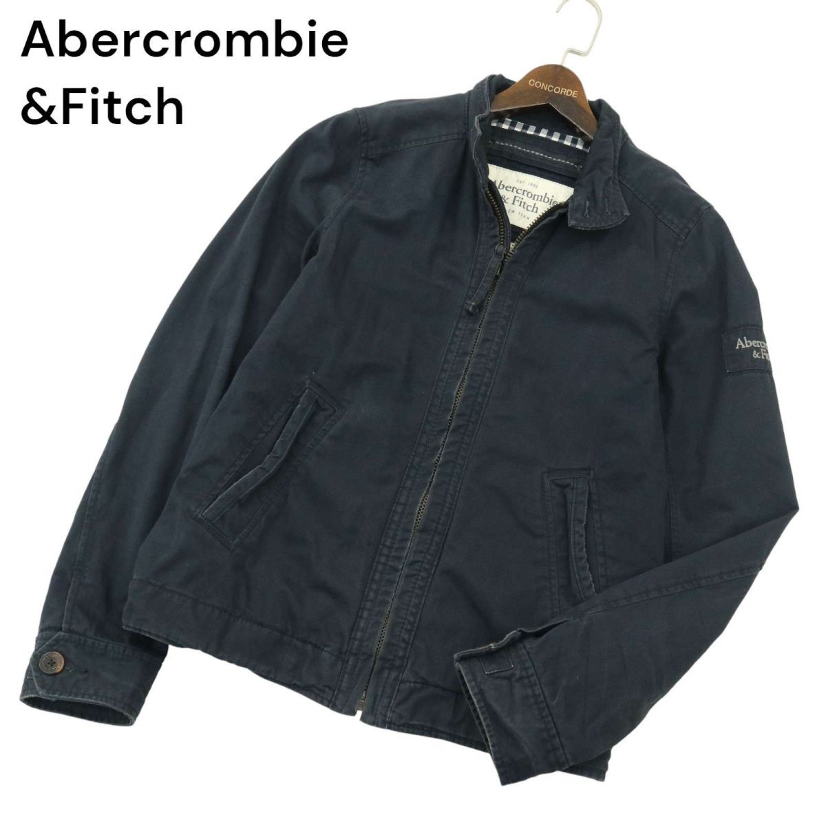 Abercrombie&Fitch アバクロンビー＆フィッチ 通年 ヴィンテージ加工★ ロゴ刺繍 ブルゾン ジャケット Sz.M　メンズ 紺　A4T02693_3#O_画像1