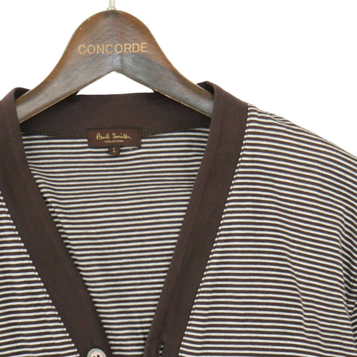 Paul Smith COLLECTION ポールスミス コレクション 通年 切替 ボーダー★ カーディガン Sz.L　メンズ 茶色系 日本製　A4T02501_3#O_画像2