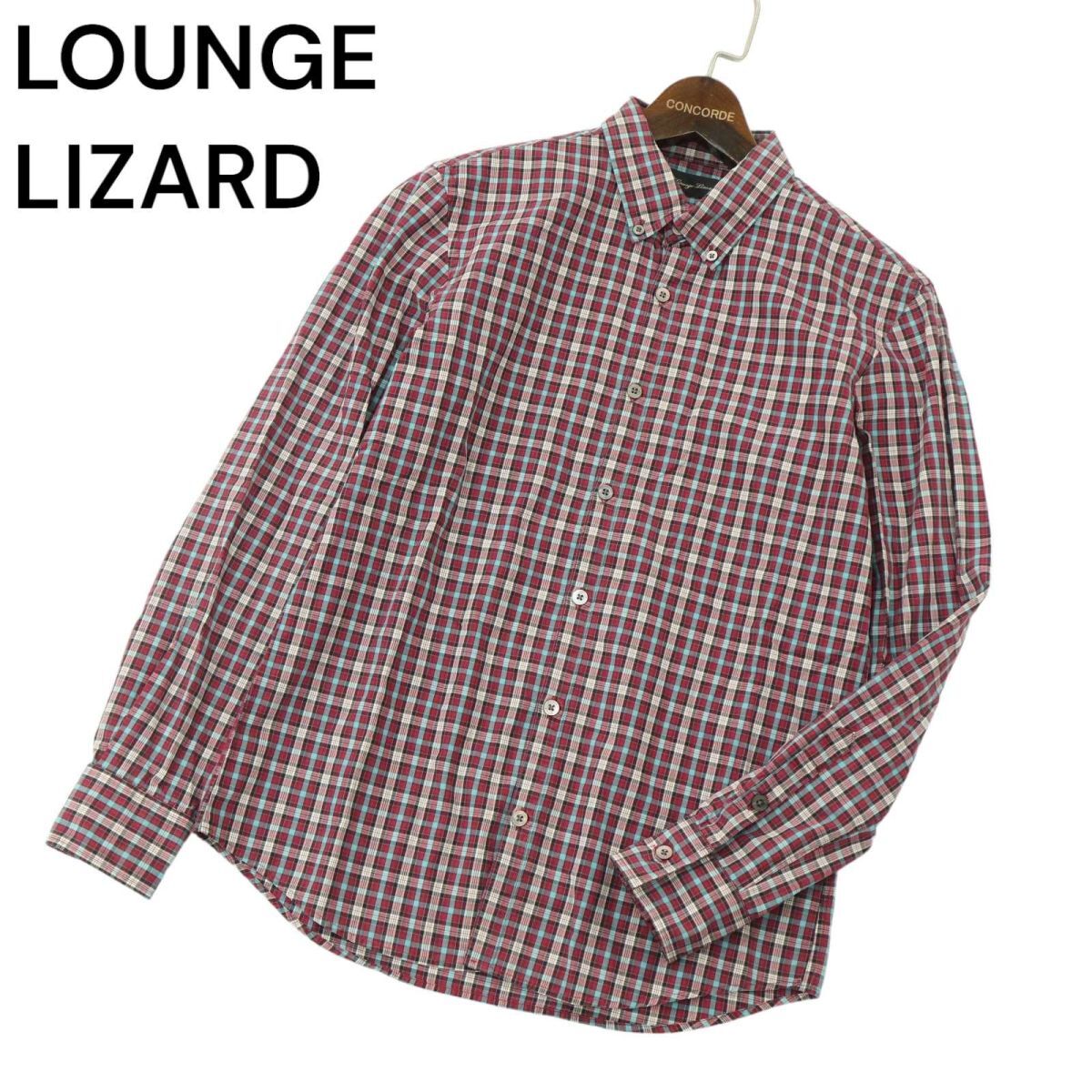 LOUNGE LIZARD ラウンジリザード 通年 長袖 スリム★ ボタンダウン チェック シャツ Sz.1　メンズ 日本製　A4T02471_3#C_画像1