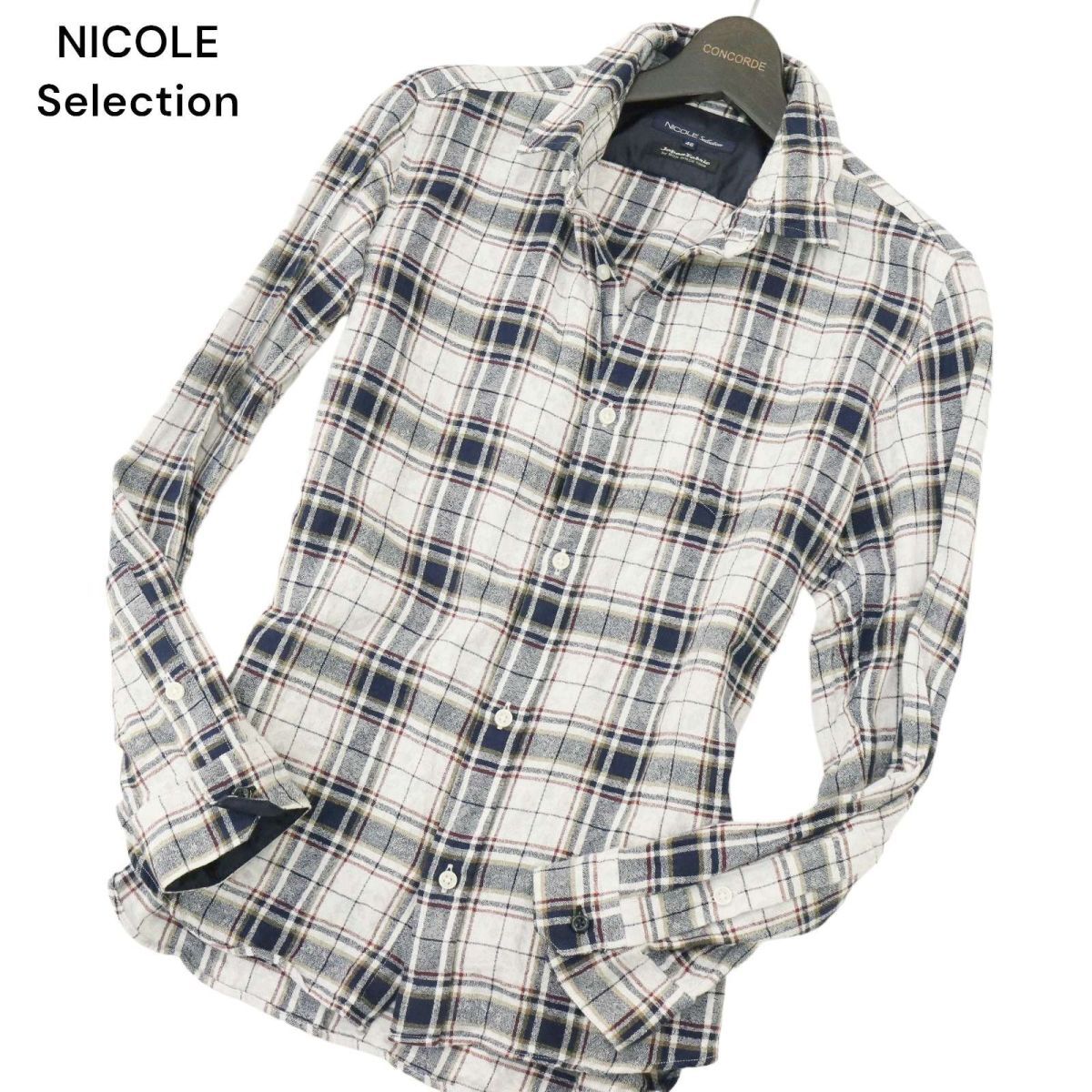 NICOLE Selection ニコル セレクション 通年 日本製生地★ 襟ワイヤー 長袖 スリム チェック シャツ Sz.46　メンズ　A4T02118_2#C_画像1