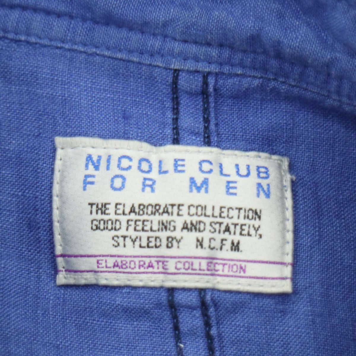 NICOLE CLUB FOR MEN ニコルクラブ フォーメン 麻 リネン100％★ 襟袖ワイヤー 7分袖 ウエスタン シャツ Sz.46　メンズ　A4T02805_3#A_画像5