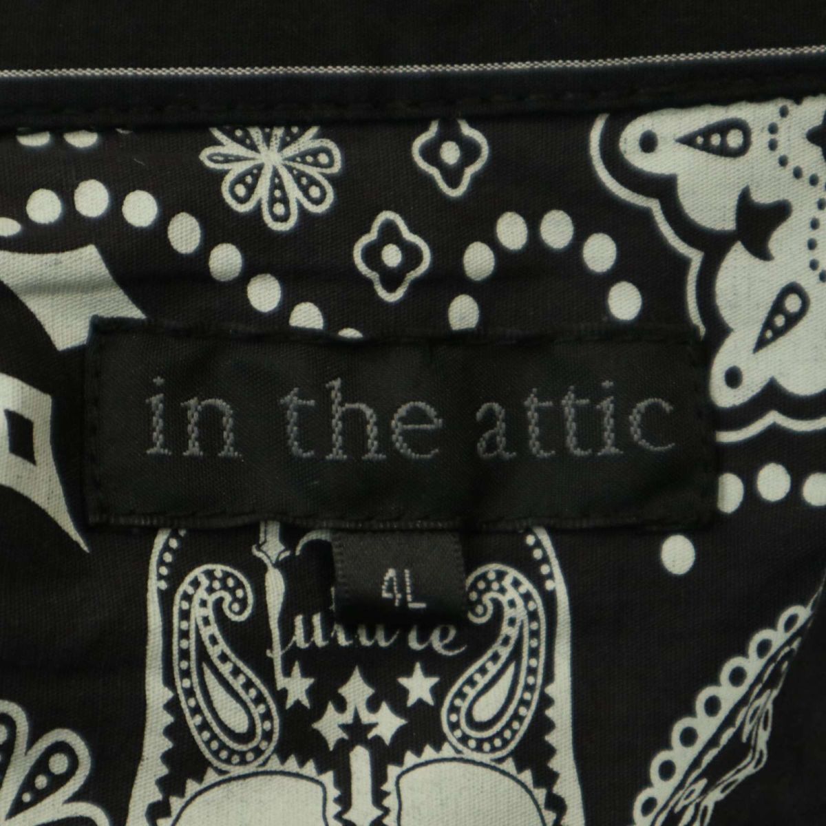 in the attic インジアティック 通年 スカル刺繍 襟ワイヤー 長袖 ストライプ ワーク シャツ Sz.4L　メンズ 黒 大きいサイズ　A4T02831_3#C_画像7