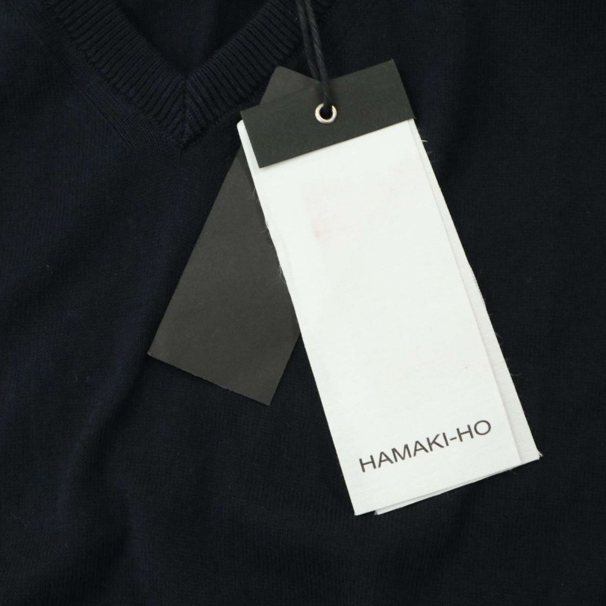 【新品 未使用】 HAMAKI-HO ハマキホ 通年 Vネック★ コットン ニット セーター Sz.S　メンズ ネイビー ブルガリア製　A4T02784_3#L_画像6