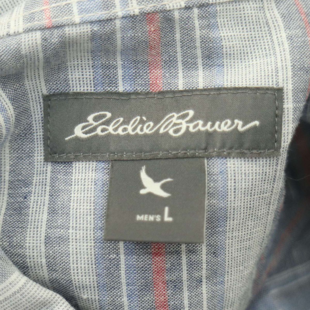 Eddie Bauer エディーバウアー 春夏 麻 リネン混★ 長袖 ボタンダウン マルチボーダー シャツ Sz.L　メンズ アウトドア　A4T02754_3#A_画像5