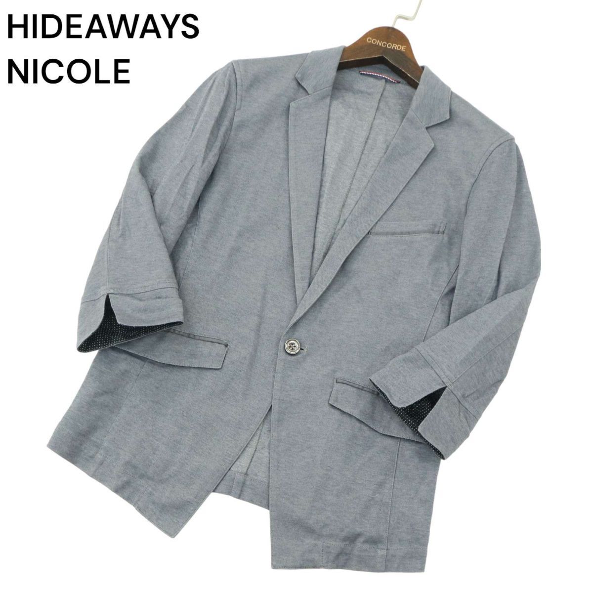 HIDEAWAYS NICOLE ハイダウェイ ニコル 春夏★ スリム 7分袖 1B アンコン テーラード ジャケット Sz.46　メンズ　A4T02761_3#M_画像1