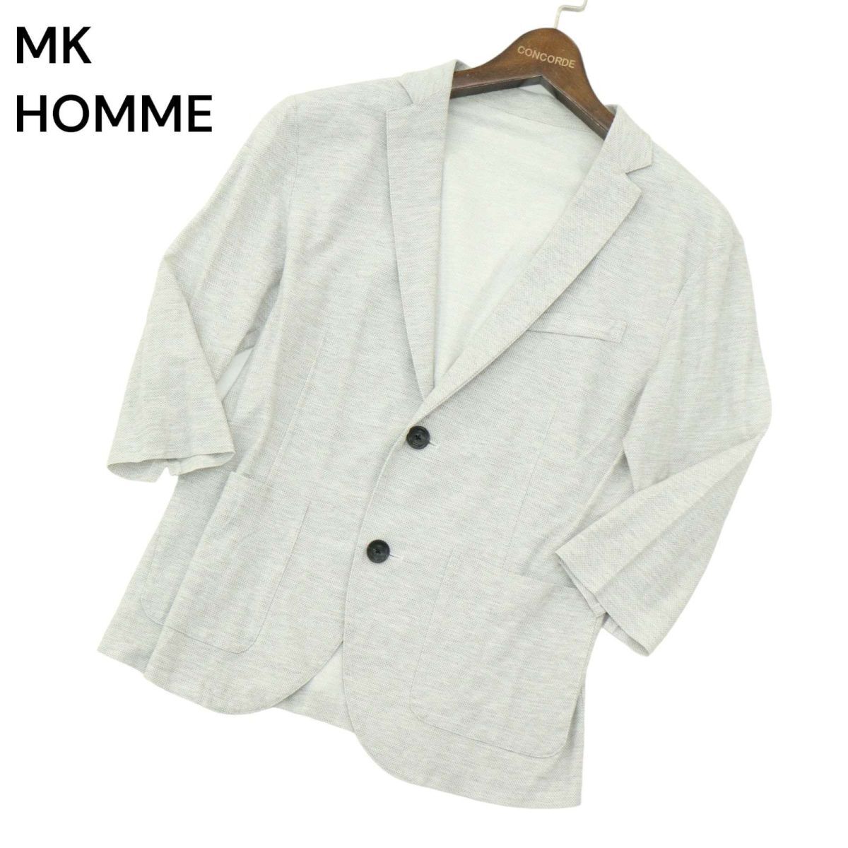 MK HOMME ミッシェルクラン オム 春夏 7分袖 コットン デザイン★ アンコン テーラード ジャケットSz.46　メンズ グレー　A4T03002_3#M_画像1