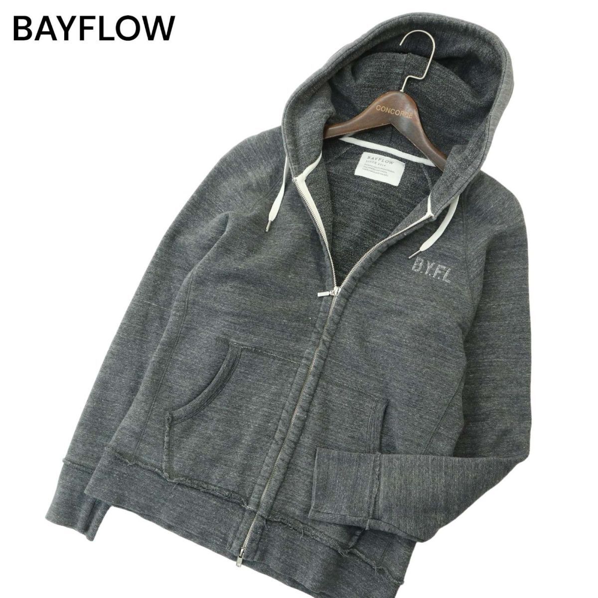 BAYFLOW ベイフロー 通年 ロゴ★ スウェット ダブルジップ フーディー パーカー Sz.3　メンズ グレー　A4T03012_3#I_画像1