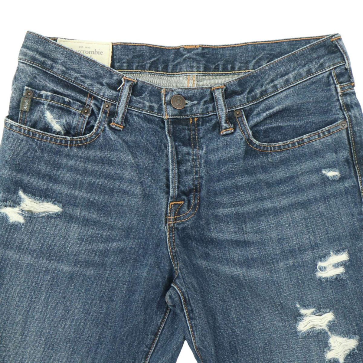 Abercrombie&Fitch アバクロンビー＆フィッチ SLIM STRAIGHT★ ダメージ加工 デニム パンツ ジーンズ Sz.32　メンズ　A4B01524_3#R_画像3