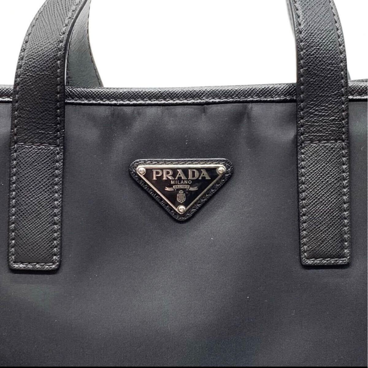 1円【最高級】PRADA プラダ 2way ショルダーバッグ トート ハンド 三角プレート A4収納 メンズ サフィアーノレザー ブラック ナイロン 黒色_画像9