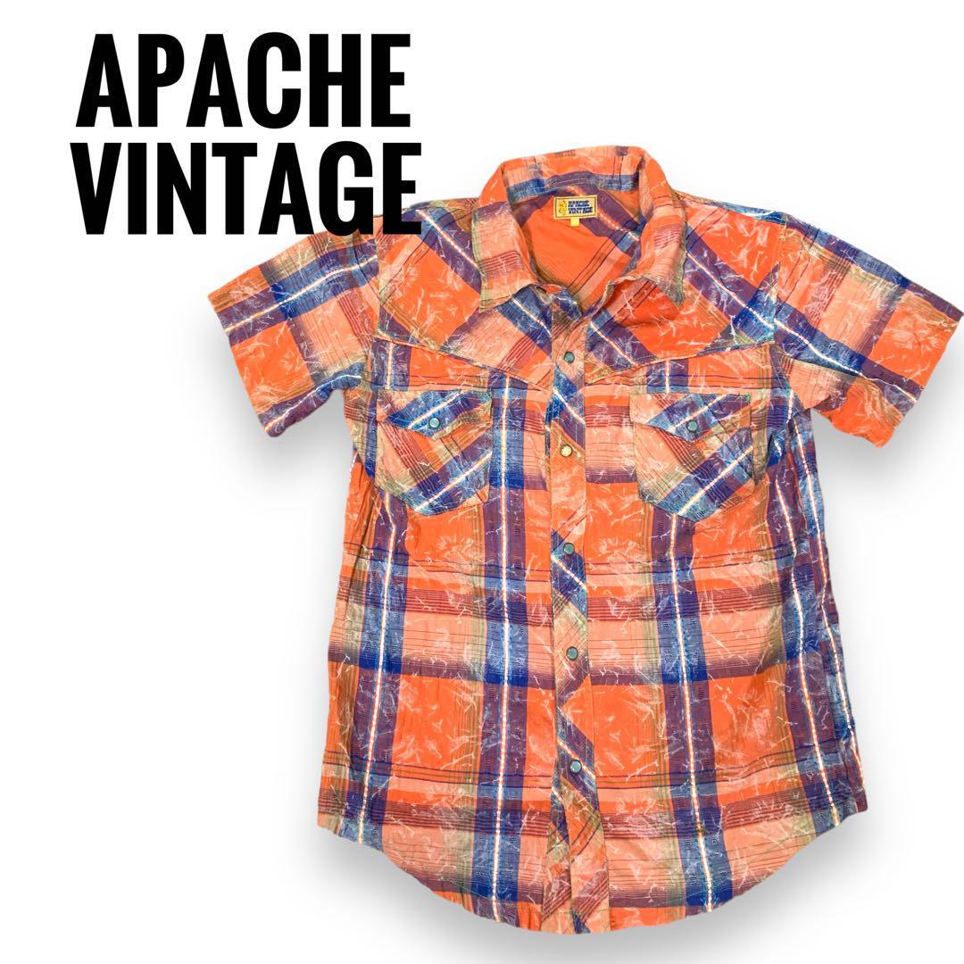 【レア　一点もの】APACHE VINTAGE オレンジ　チェック　半袖シャツ　アパッチビンテージ　古着_画像1