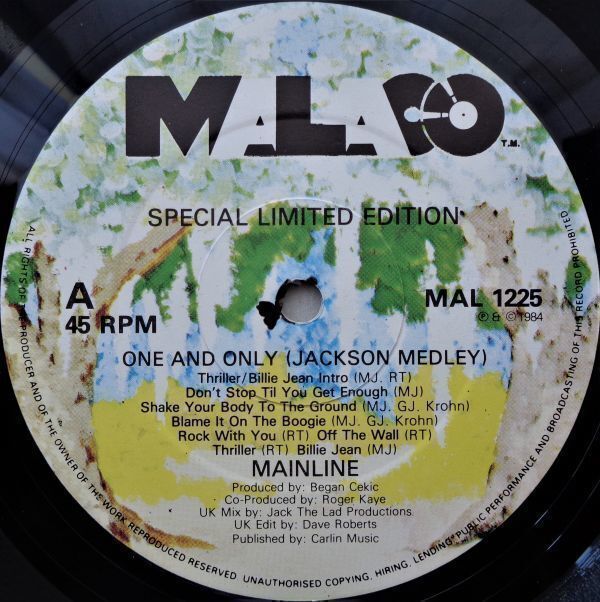 LP(12Inch)●One And Only (The Jackson Medley) / Main Line  （1984年）  マイケルジャクソン カバーメドレーの画像4