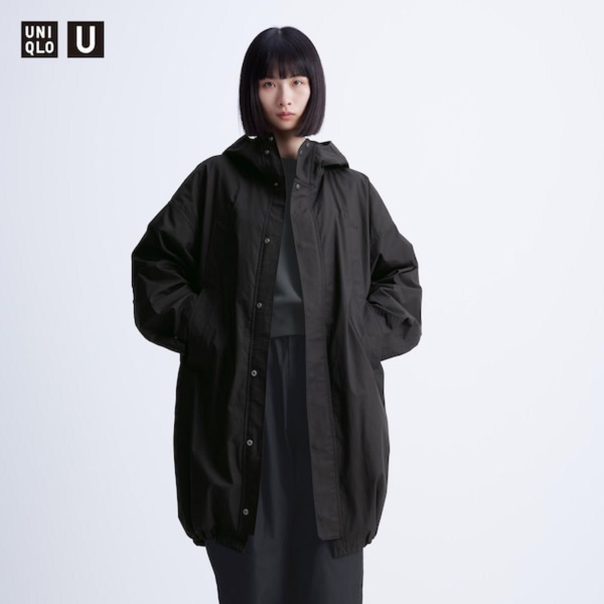 新品未使用】uniqlo u ユーティリティフーデッドコート ブラック 新品未使用】uniqlo u ユーティリティフーデッドコート ブラック