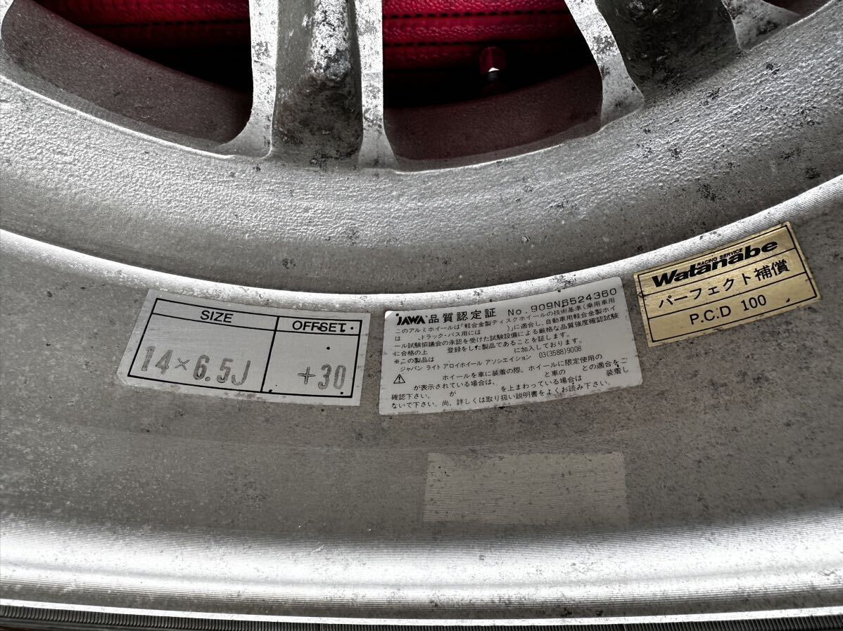 廃盤 ワタナベホイール 地肌シルバー F8F 14インチ6.5J オフセット+30 4穴 PCD100 DNA S.drive 165/55R14 2本セット_画像7