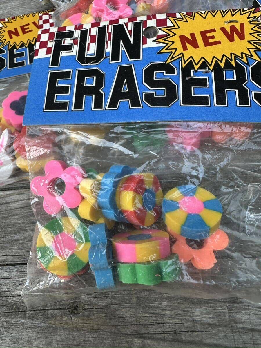 当時物 新品未使用 Fun Eraser 消しゴム5袋 ファンシーグッズ 昭和 レトロホップ 駄菓子屋 ビンテージ_画像2