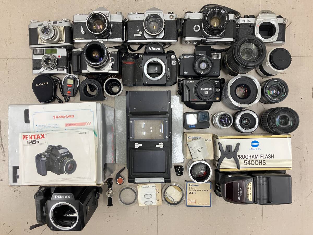 [ large amount 25 piece and more ] Canon Minolta Nikon etc. film camera body lens etc. large amount summarize Junk D64