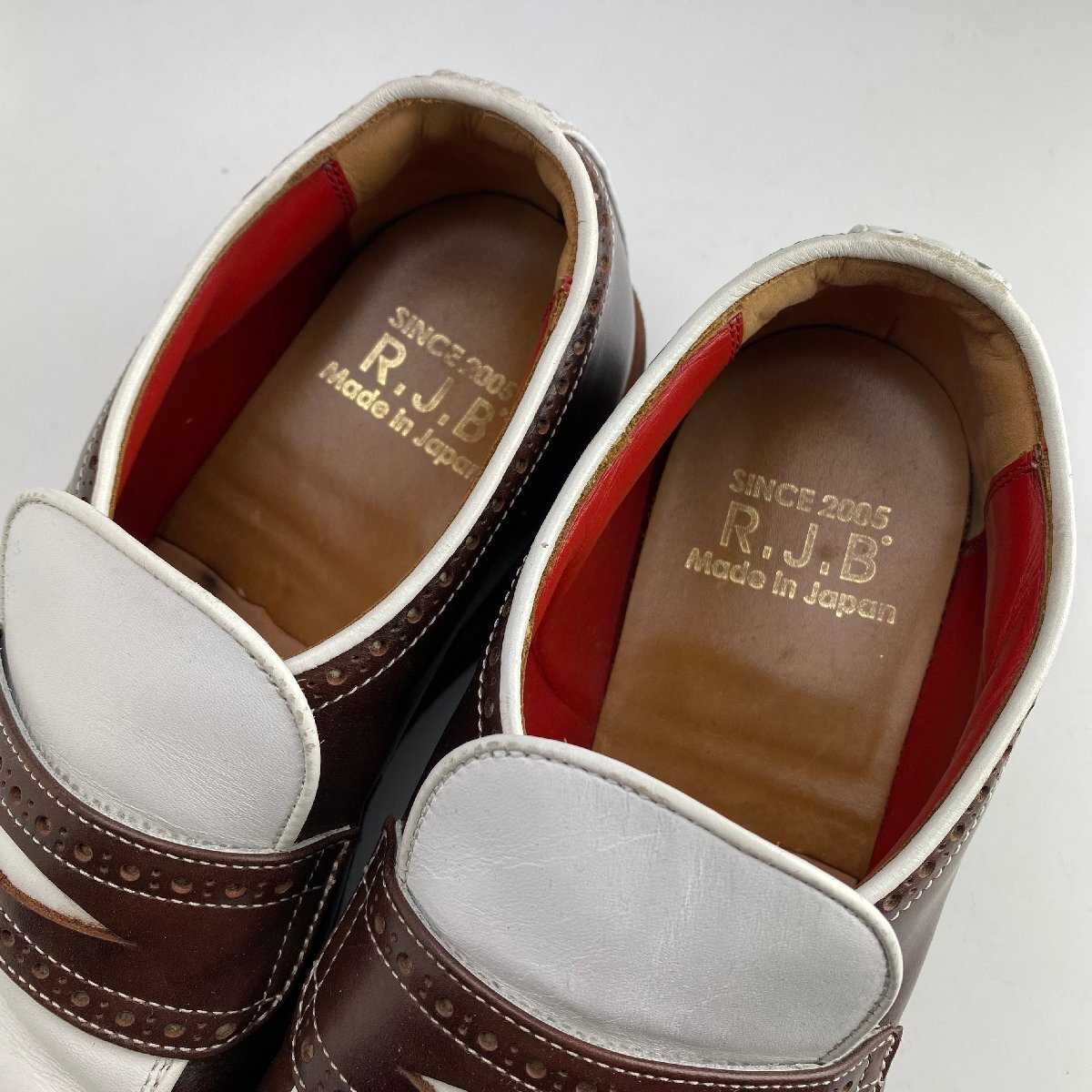 RJB LOAFER SHOES フラットヘッド ローファーシューズ ブラウン/ホワイト US8 26cm_画像6